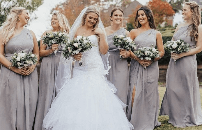 Allure of White and Sage Bridesmaid Dresses